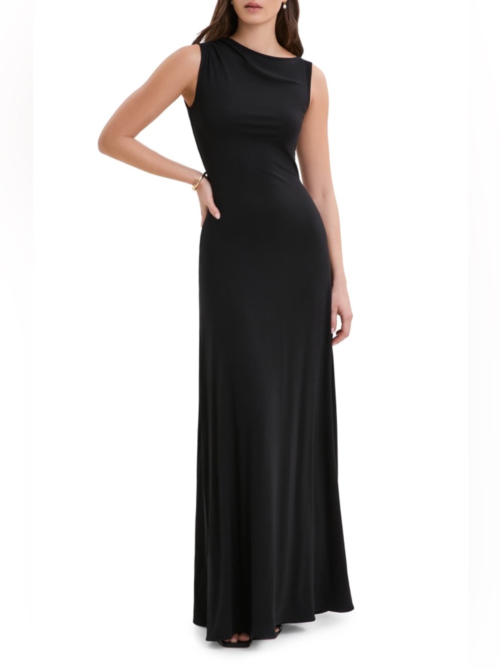 Marcella NYC Laurel Gown Dress Asymmetrical  European Stretch Jersey XL Black